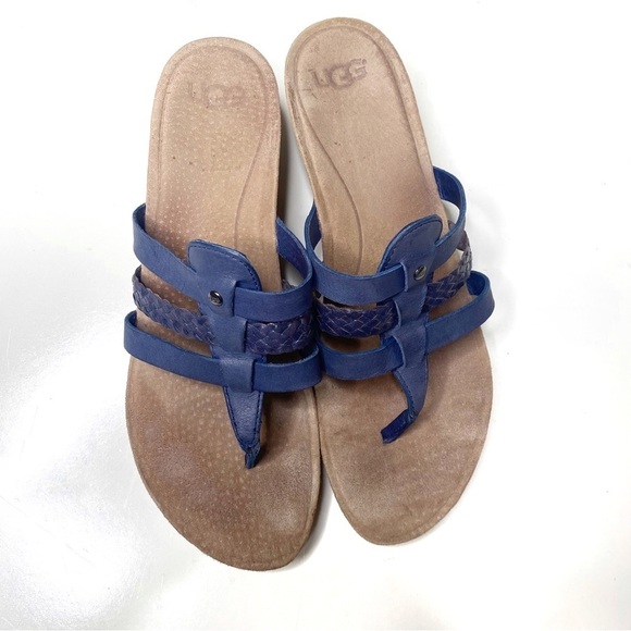 Ugg Maddie Leather Cork Wedge Sandals Blue 8.5 - Picture 3 of 5